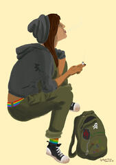 pixel graphic digital lineless realistic fullbody painting, simple background